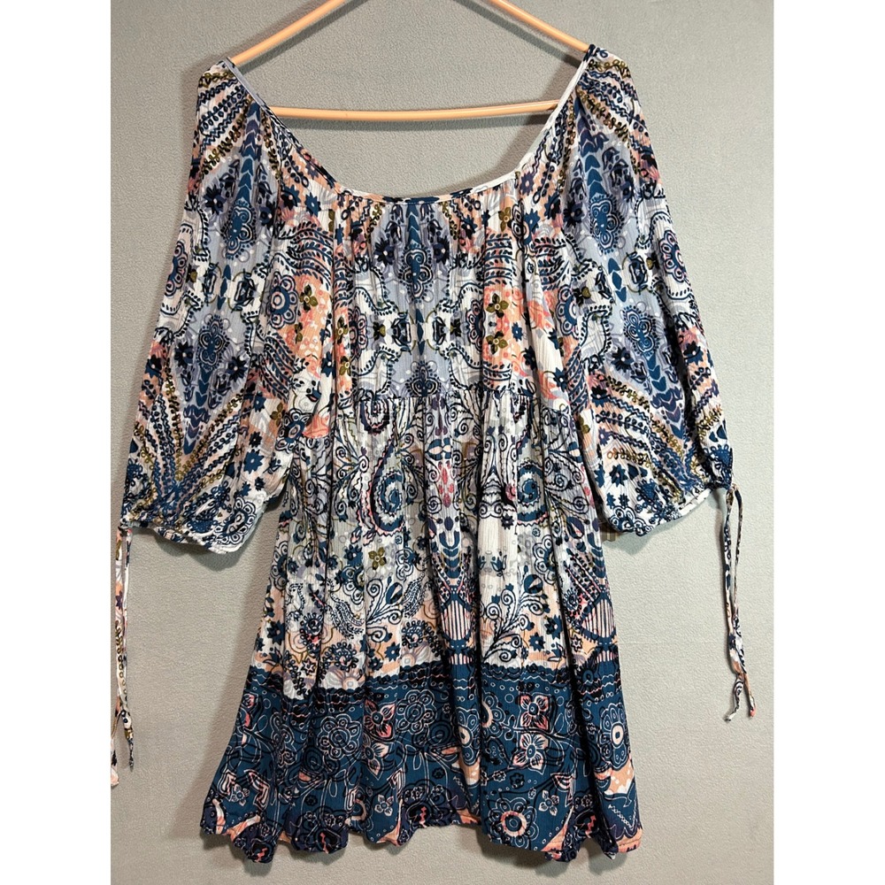 Princess Vera Wang Peasant Dress Large Blue Open Back Paisley Boho Cottagecore